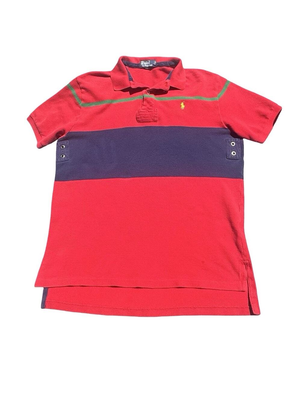 Vintage Polo Ralph Lauren French Terry Rugby Striped Red Collard Shirt Size XL